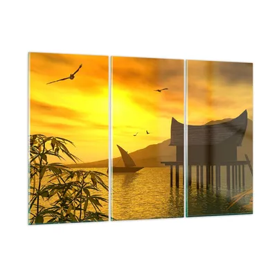 Produktbild von Bilder auf glas - Asien Berg Meer Felsen - 165x110cm - Glasbilder - Wandbilder - Kunstdruck - zum Aufhängen bereit - Wanddekoration aus Glas - Glas Bilder - Wandbild auf Glas - GCE165x110-0363