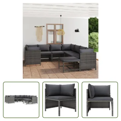 Produktbild von The Living Store 9-tlg. Garten-Lounge-Set mit Kissen Poly Rattan Grau