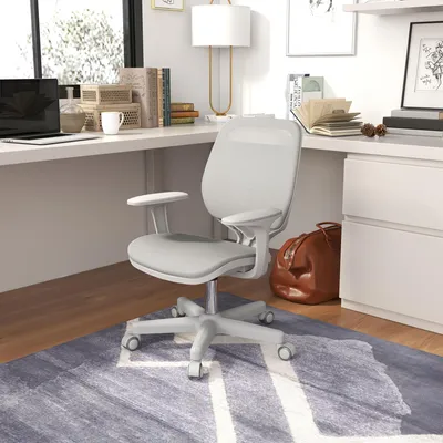Produktbild von SUGIFT Bürostuhl ergonomisch, Schreibtischstuhl Netzrücken höhenverstellbar, Drehstuhl Polyester, Grau | 55x48x94,5 cm | 44–56 cm Sitzhöhe | Gaslift
