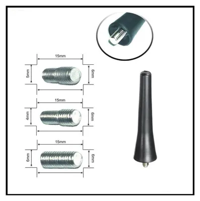 Image de Antenne courte universelle pour radio FM/AM, 6,5 cm, pour voiture, avec 3 adaptateurs différents