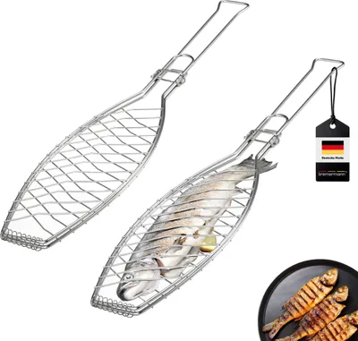 Produktbild von bremermann Fischgriller 2er-Set, klappbarer Griff, Edelstahl, ca. 56,7 x 12,8 cm