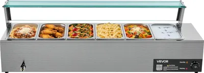 Immagine prodotto di Scaldavivande commerciale 6 x 1/3 teglie Buffet Bagnomaria con coperchio in vetro