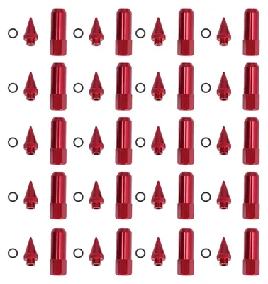 Image de Lot de 20 écrous de roue universels M12x1,5 pour jantes de course, en alliage d'aluminium à pointes de 90 mm, avec clé à douille, couleur rouge