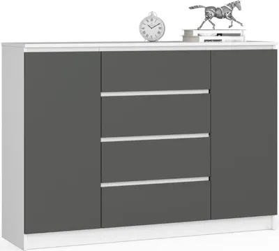 Zdjęcie produktu dla BDW, komoda z 4 szufladami, 139x40x99 cm, K140, biały/szary