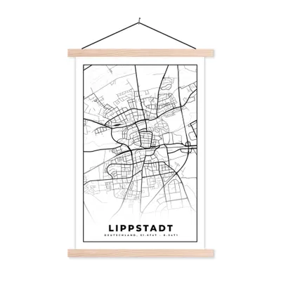 Produktbild von MuchoWow® Textilposter Lippstadt - Karte - Stadtplan 60x90 cm mit holzfarbenen Rahmen - Textil