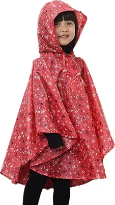 Produktbild von Kinder Mädchen Stern Regenjacke Regenmantel mit Kapuze Wasserdicht Softshelljacke Regenponcho M