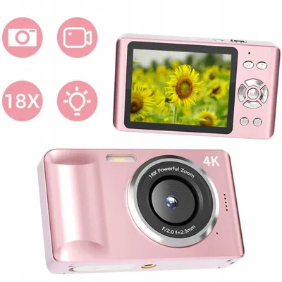Image de Appareil photo numérique pour enfants 4K 64 MP, zoom 18x, écran 2,8 pouces, mini-appareil photo compact, selfie, format de poche, rose, 64 Go, appareil photo de voyage