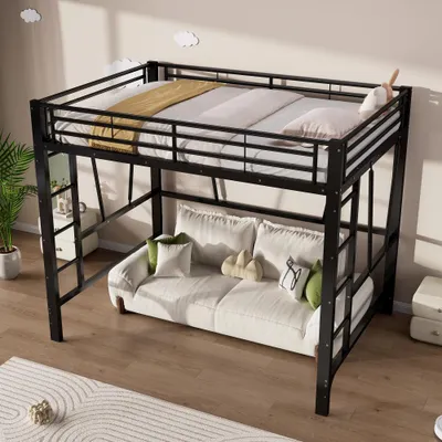 Produktbild von Metall Hochbett Schwarz mit Doppel-Leiter, Stauraum, Einzelbett für Kinder & Jugend, Offene Raumgestaltung unter dem Bett, Ohne Matratze, Schwarz, 140x200 cm