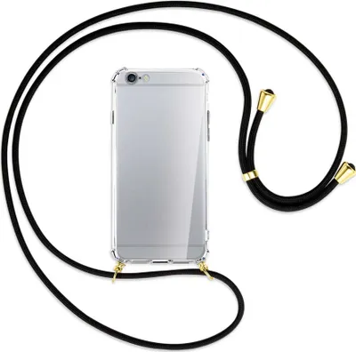Produktbild von Handykette Backcover-Schutzhülle mit Band (Metall goldfarben) für Apple iPhone 6 / 6S - schwarz
