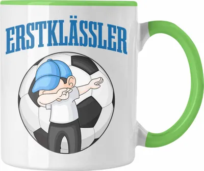 Produktbild von Trendation - Einschulung Junge Geschenk für Schultüte Füllung Tasse Schulstart 1. Schultag Schuleinführung Schulanfang Geschenkidee Schulkind Jungs Fussball (Grün)