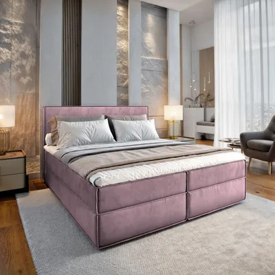 Produktbild von Masseno Boxspringbett PELLIO 140x200 cm Komplett-Set mit Bonell Matratze und Topper, Polsterbett mit Bettkästen -Lila, MONOLITH 62