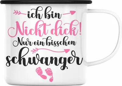 Produktbild von Trendation - Emaille Tasse Ich Bin Nicht Dick Ich Bin Schwanger Geschenk Überraschung Schwangerschaftsverkündung (Schwarz)