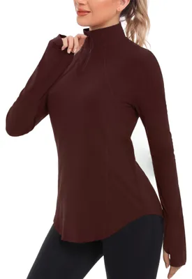 Produktbild von Damen-Sportshirt mit langen Ärmeln und einem Viertelreißverschluss