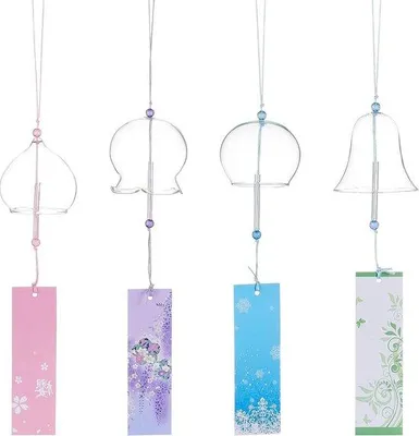 Obrázek produktu pro Japonské zvonkohry Ručně vyráběné skleněné zvonky pro domácí zahradu - sada 4 kusů - svatební vnitřní venkovní dekorace - délka 41 cm