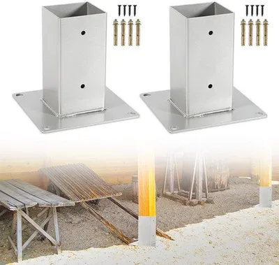 Zdjęcie produktu dla Podstawa słupka kwadratowa - zestaw 8 sztuk, wymiary 80 x 80 mm, wysokość 15 cm, kwadratowe uchwyty słupków, nośna podpora do ogrodzenia.