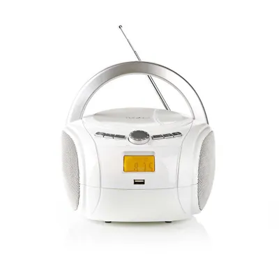 Obrázok produktu pre CD prehrávač Boombox | Prevádzka na batérie / napájací adaptér | Stereo | 9 W| Bluetooth® | FM | USB prehrávanie | Rukoväť na prenášanie | biely
