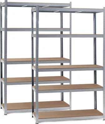Obrázek produktu pro Wiltec sada 2x těžký regál 120x60x200cm, 200kg/polička, pozinkovaný ocelový regál bez šroubů, zátěžový regál s 5 policemi, dílenské regály
