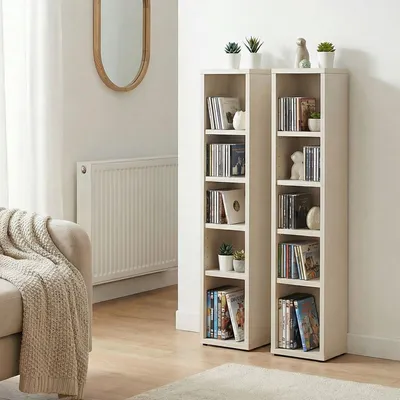 Produktbild von CD DVD Blueray Regal CHART in Kaschmir – Zweiteiliges Medienregal, Aufbewahrung, CD-Ständer mit 10 Fächern für bis zu 160 CDs, 20x186 cm (B x H)