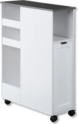 Produktbild von KESPER Servierwagen Nischenregal weiß – 60 x 25 x 86 cm – mit Abfalleimer & Rollen – schmaler Küchenwagen für Müll, Vorräte & Ordnung – 2485013