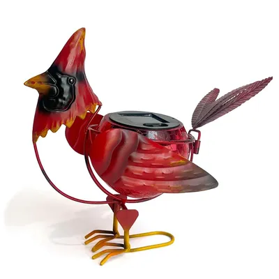Produktbild von Solar Gartenstecker Rotvogel LED, Metall Gartenfigur rote Kardinal Vogel Deko, Outdoor Beleuchtung für Balkon, Hof, Rasen, Weg & Gartenallee