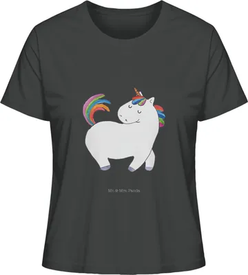 Produktbild von Mr. & Mrs. Panda Damen T-Shirt Kurzarm Einhorn Stolzieren Größe L - Anthrazit - Geschenk, Basic, Shirt Mit Spruch, Oberteil, Stolz, Pferd, Baumwoll, Reiter, Freundin