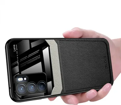 Produktbild von OPPO Reno6 5G Hülle, TPU Stossfest Anti-rutsch Leder Glas Len Hybrid Schutzhülle für OPPO Reno6 5G Schwarz