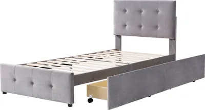 Produktbild von Sweiko Polsterbett Einzelbett mit verstellbarem Kopfteil und 2 Schubladen, inkl. Lattenrost, Samt, 90 x 200 cm Grau