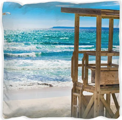 Produktbild von Wallario Premium Kissen, weiche Oberfläche, mit Motiv Badestrand - Mallorca Spanien, Größe: 60 x 60 cm, mit weißer Rückseite