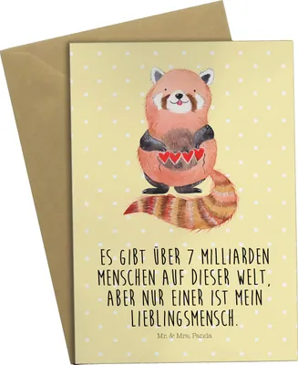 Produktbild von Mr. & Mrs. Panda Grußkarte Roter Panda - Gelb Pastell - Geschenk, weihnachtskarten, hochzeitskarten, osterkarte, Rot, Grußkarten, Liebling, Lustige Sprüche, Herz, Liebe