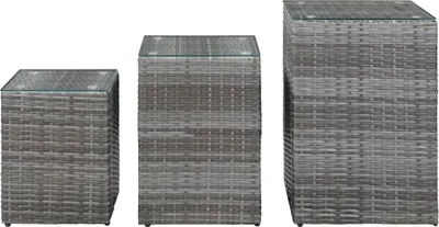 Obrázek produktu pro vidaXL Boční stolky 3 ks se skleněnou deskou Grey Poly Rattan
