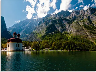 Produktbild von ARTland Glasbild St. Bartholomä Königssee I Größe: 80x60 cm