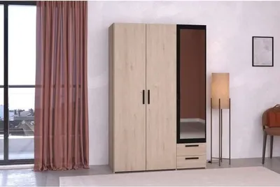 Image de Armoire 3 Portes avec Miroir,Reproduction Chêne et Noir, 120.3x185x51.7 cm