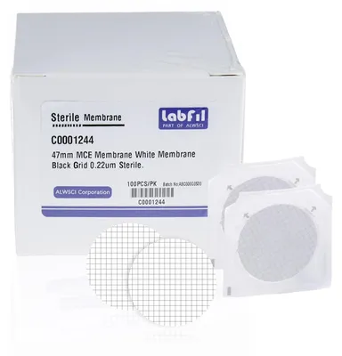 Productafbeelding van 100 stuks membraanfilter, rooster membraanfilter, diameter 47 mm, porie 0,22 μm