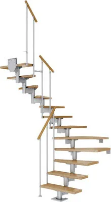 Produktbild von Pertura Mittelholmtreppe Chiron Eiche Leimholz Perlgrau 1/2-gewendelt 75 cm 12 Stufen / 13 Steigungen Stabgeländer Grau