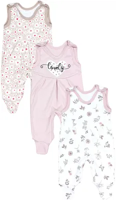 Produktbild von TupTam Baby Mädchen Strampler mit Fuß 3er Pack, Farbe: Blätter Blumen Herzchen Puderrosa Hellbeige, Größe: 68