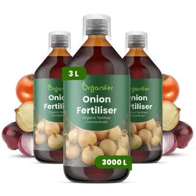 Obrázek produktu pro Cibula Tekuté Hnojivo 3x1 L – 2-1-8 NPK – Pro Cibulu – Podporuje Zdravý, Odolný Růst – Organifer