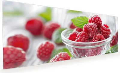 Produktbild von Küchenrückwand Spritzschutz Glas mit Motiv Frische Himbeeren 40 x 40 cm