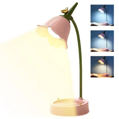 Image de Lampe de bureau LED, lampe de table 3 modes de couleur d'éclairage, lampe de table tactile à intensité variable, lampe de lecture pour enfants, bureau, travail, rose