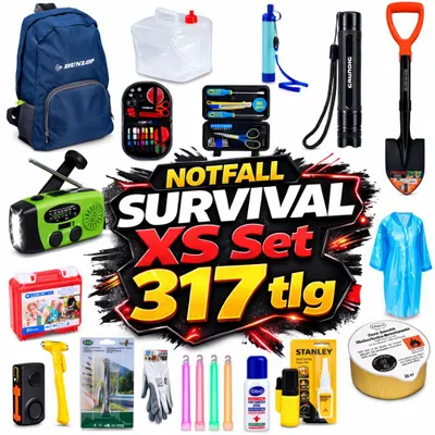 Produktbild von BLACKOUTPro Notfall Survival Kit 317 tlg XS Blackout Ausstattung Set Prepper Notfallausrüstung | Notfallrucksack| Camping & Outdoor Emergency Set