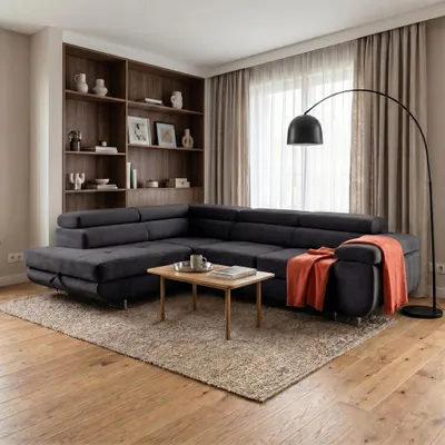 Produktbild von MUFFO Ecksofa WILD L Links mit Schlaffunktion 127x195 Velours Dunkelgrau