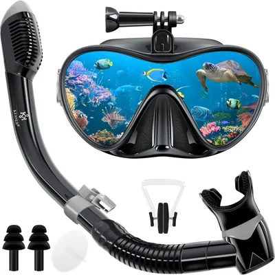 Produktbild von KESSER® Schnorchelset Profi Taucherbrille Schnorchelmaske Tauchset Erwachsene Tauchmaske - Inkl. Action-Cam Halterung - Antibeschlag und Anti-Leck für Freitauchen und Schnorcheln Set Taucherbrille