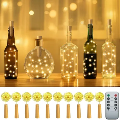 Productafbeelding van Wijnflesverlichting met kurk en afstandsbediening timer - Set van 10 - 20 leds - 2 m
