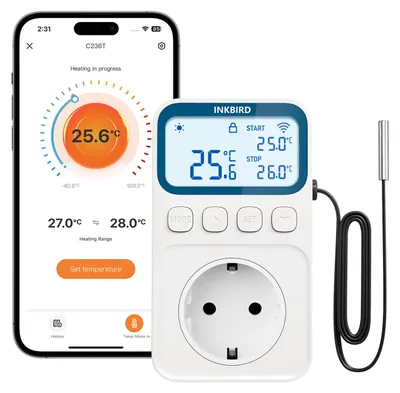 WLAN Thermostat Steckdose, 10-in-1, -40°C bis 100°C, 3680W, App-Steuerung