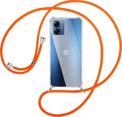 Produktbild von Handykette Backcover-Schutzhülle mit Band (Metall silberfarben) für Motorola Moto G14 (PAYF0010IN, 6.5'') - neonorange