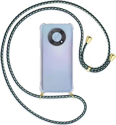 Produktbild von Handykette Backcover-Schutzhülle mit Band (Metall goldfarben) für Huawei nova Y90 4G (6.7'') - grün/blau/weiß