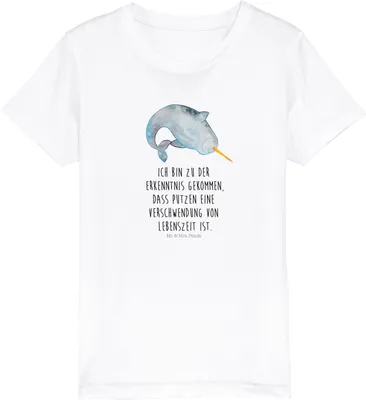 Produktbild von Mr. & Mrs. Panda Kleinkinder T-Shirt Narwal 5-6 Jahre (110/116) - Weiß - Geschenk, Kinderzimmer, Kinder Öko, Mädchen, Putzen, Aufräumen, Wal, Teenager, Hausfrau, Meer
