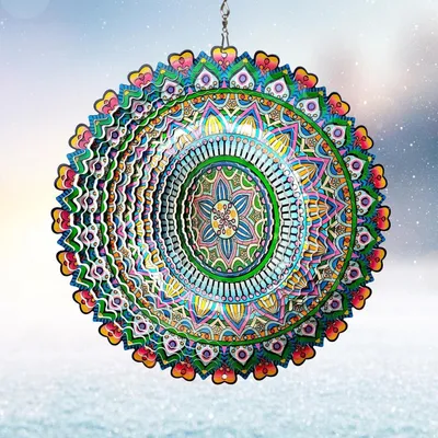 Produktbild von Windspiel Mandala Rich Love 30,5 cm Edelstahl lasergeschnitten 3D kinetische Kunst