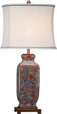 Produktbild von Fine Asianliving Chinesische Tischlampe Porzellan mit Lampenschirm E27 Orientalische Tischleuchte Keramik Nachttischlampen Schlafzimmer Wohnzimmer