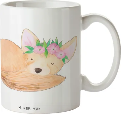 Produktbild von Mr. & Mrs. Panda Haferl Wüstenfuchs Blumen - Weiß - Geschenk, Pott, Mehrwegbecher, Blumenkranz, Kindertasse, Glücklich, Plastikbecher, Wüste, Wildtiere, Reisebecher