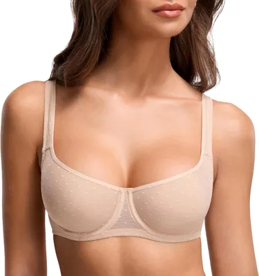 Produktbild von Ungefütterter Balconette-BH in Beige mit Mesh-Struktur und Punktmuster für Damen